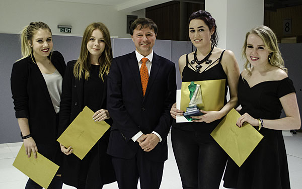 Christopher Nieper and the winners. L-R Kellie Hooper, Laura Oliver, Christopher Nieper, Jess Barry, Danielle Sykes. Photo ©  Georgina Godfree, final-year photography student at Nottingham Trent University